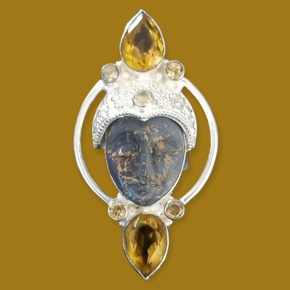 Vintage Sajen Goddess Sterling Silver and Citrine Ring SZ 7 3/4 - Picture 5 of 16